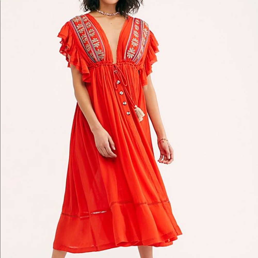 Free People Bali Will Wait NWT Embroidered Midi Dress